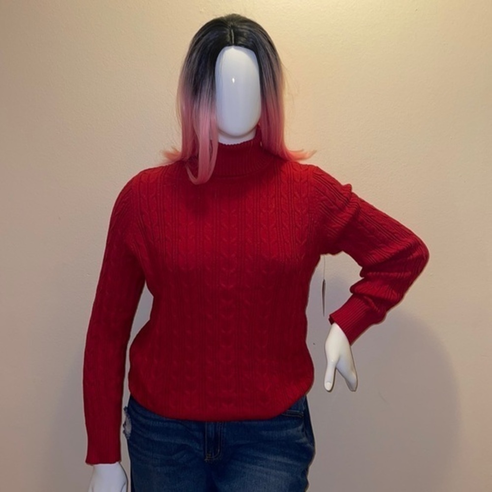 ⭐️St Johns Bay Womens Blue Solid Cable Knit Sweater red size XL